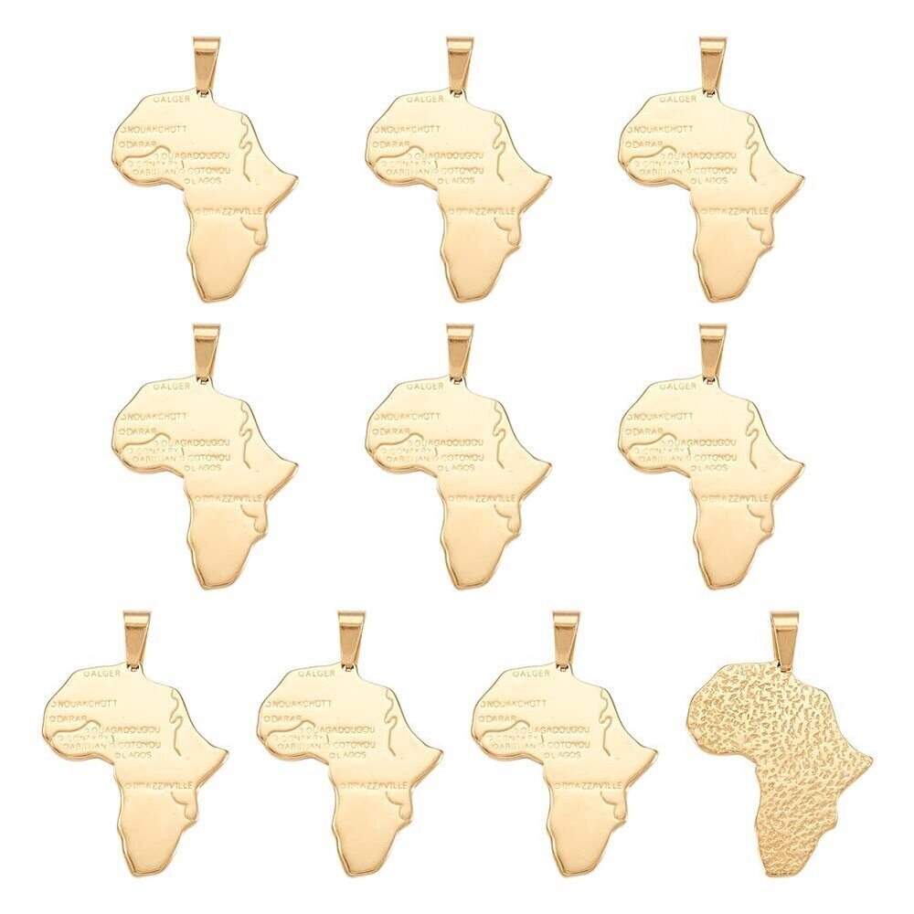 6254 10pcs Stainless Steel Africa Map Pendants Charms Golden Large Hole
